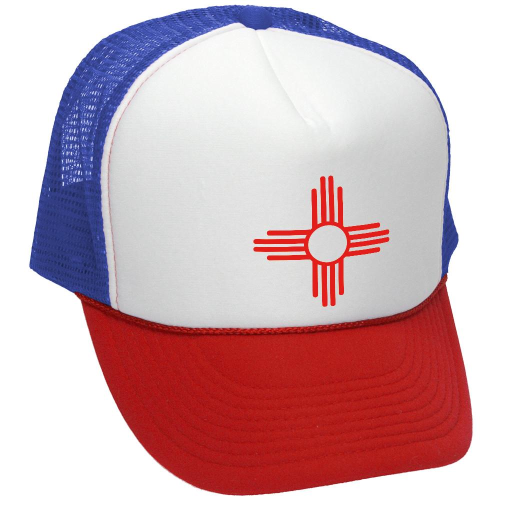 NEW MEXICO FLAG - zia symbol state flag - Adult Trucker Cap Hat - Five Panel Retro Style TRUCKER Cap