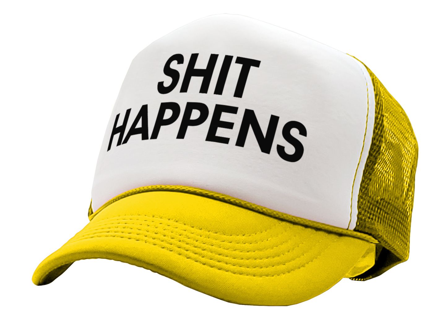 S___ HAPPENS - funny saying parody joke - Vintage Retro Style Trucker Cap Hat - Five Panel Retro Style TRUCKER Cap