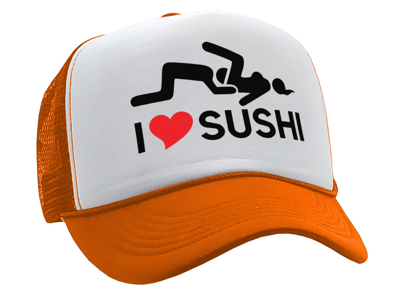 I HEART SUSHI - 69 eat out sexy down town - Vintage Retro Style Trucker Cap Hat - Five Panel Retro Style TRUCKER Cap