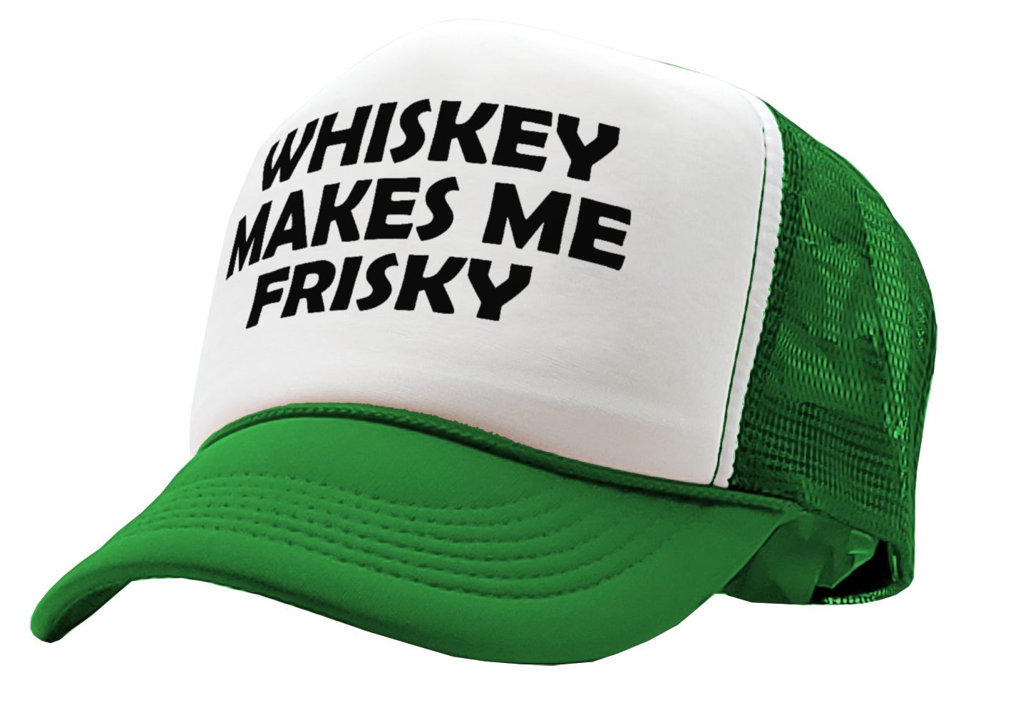 WHISKEY MAKES ME FRISKY - funny alcohol - Vintage Retro Style Trucker Cap Hat - Five Panel Retro Style TRUCKER Cap