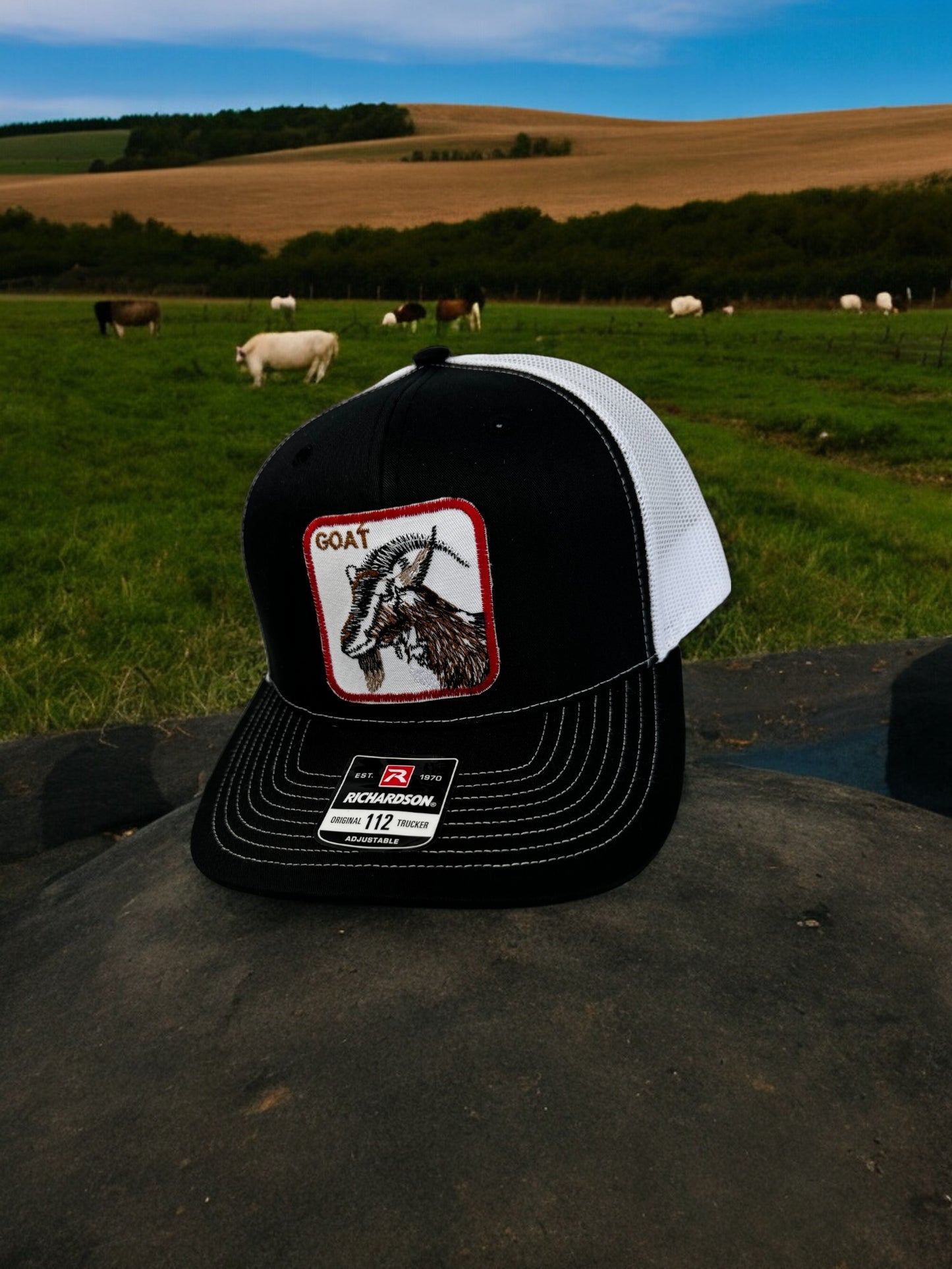 The Goat Patch Trucker Hat Cap Embroidered Snap Back