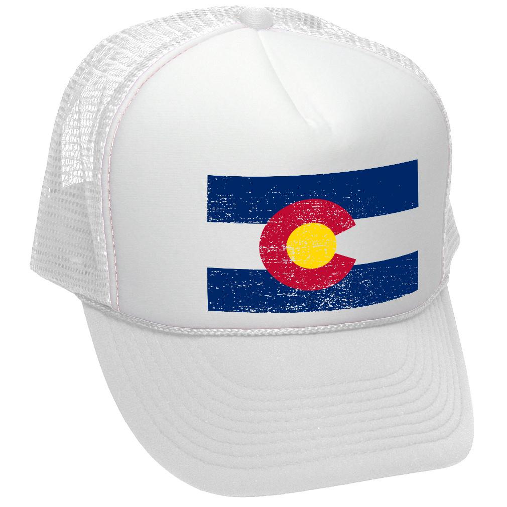 COLORADO FLAG - coloradan mountain state - Adult Trucker Cap Hat - Five Panel Retro Style TRUCKER Cap