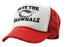 Load image into Gallery viewer, SAVE THE NARWHALS - funny wildlife activist - Vintage Retro Style Trucker Cap Hat - Five Panel Retro Style TRUCKER Cap
