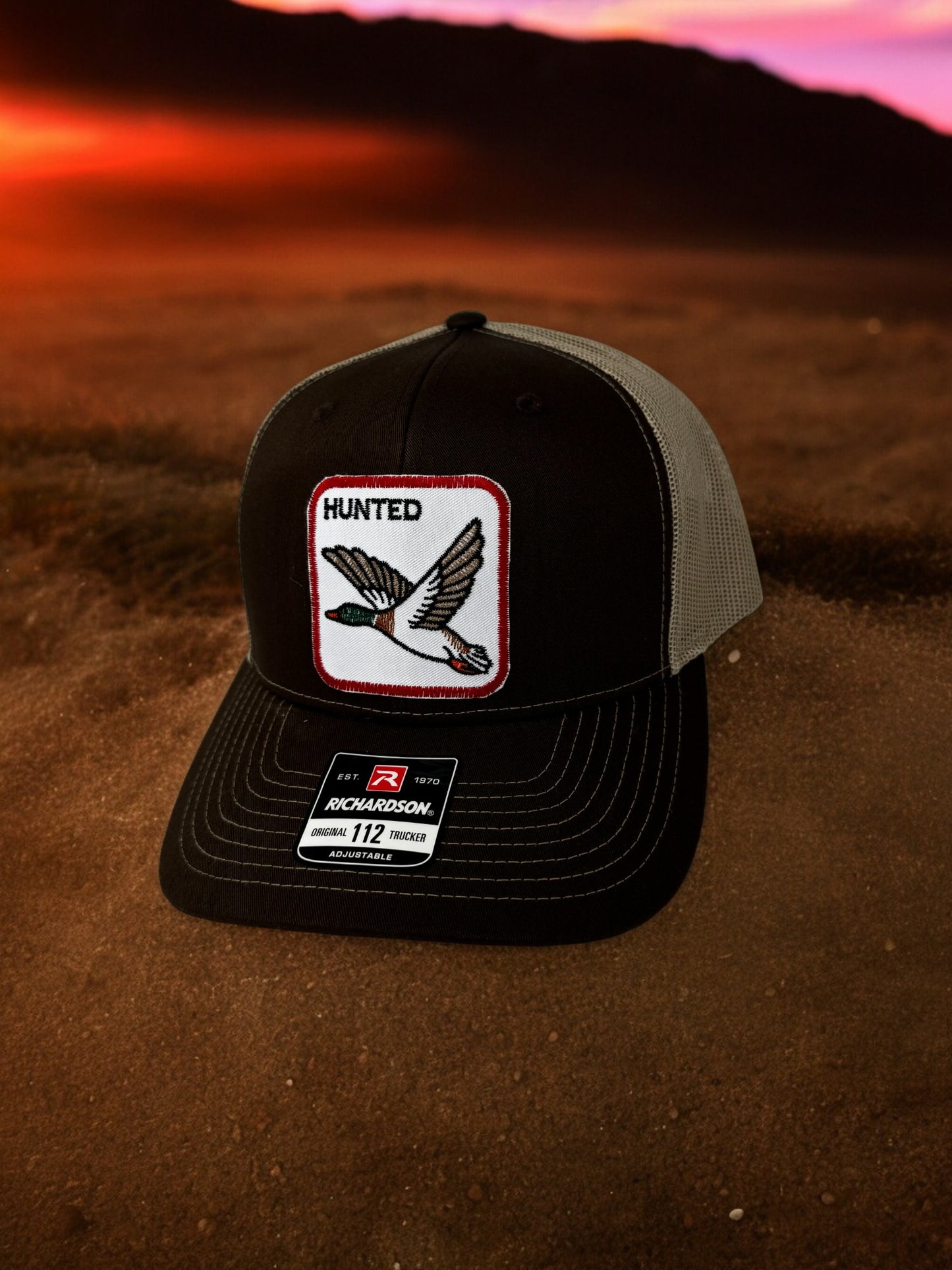 HUNTED DUCK Patch Embroidered Snap Back Trucker Hat -HUNTED DUCK Patch