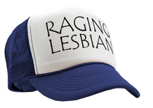 Load image into Gallery viewer, RAGING LESBIAN - lgbtq spectrum gay rights - Vintage Retro Style Trucker Cap Hat - Five Panel Retro Style TRUCKER Cap
