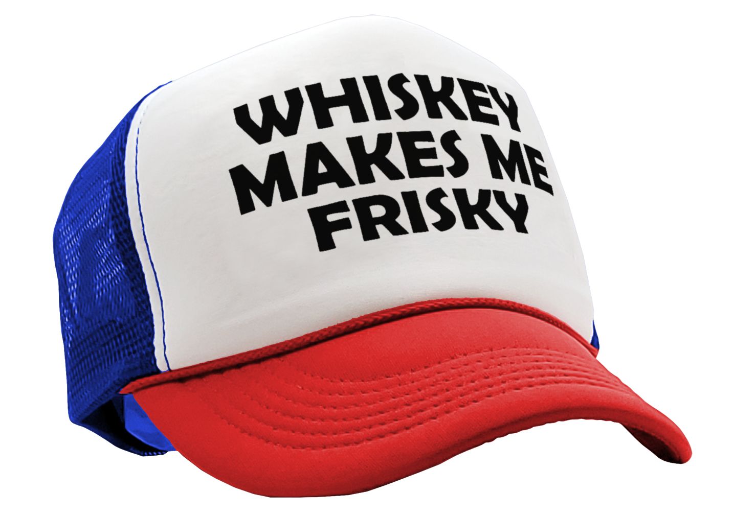 WHISKEY MAKES ME FRISKY - funny alcohol - Vintage Retro Style Trucker Cap Hat - Five Panel Retro Style TRUCKER Cap