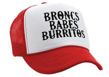 Load image into Gallery viewer, BRONCS BABES and BURRITOS - cowboy humor - Vintage Retro Style Trucker Cap Hat - Five Panel Retro Style TRUCKER Cap
