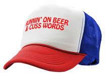 Load image into Gallery viewer, RUNNIN&#39; On beer and cuss words - Vintage Retro Style Trucker Cap Hat - Five Panel Retro Style TRUCKER Cap
