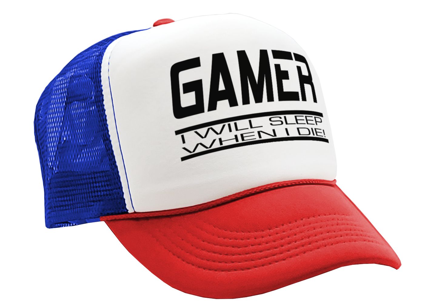 GAMER - I will SLEEP when I DIE - gaming - Vintage Retro Style Trucker Cap Hat - Five Panel Retro Style TRUCKER Cap