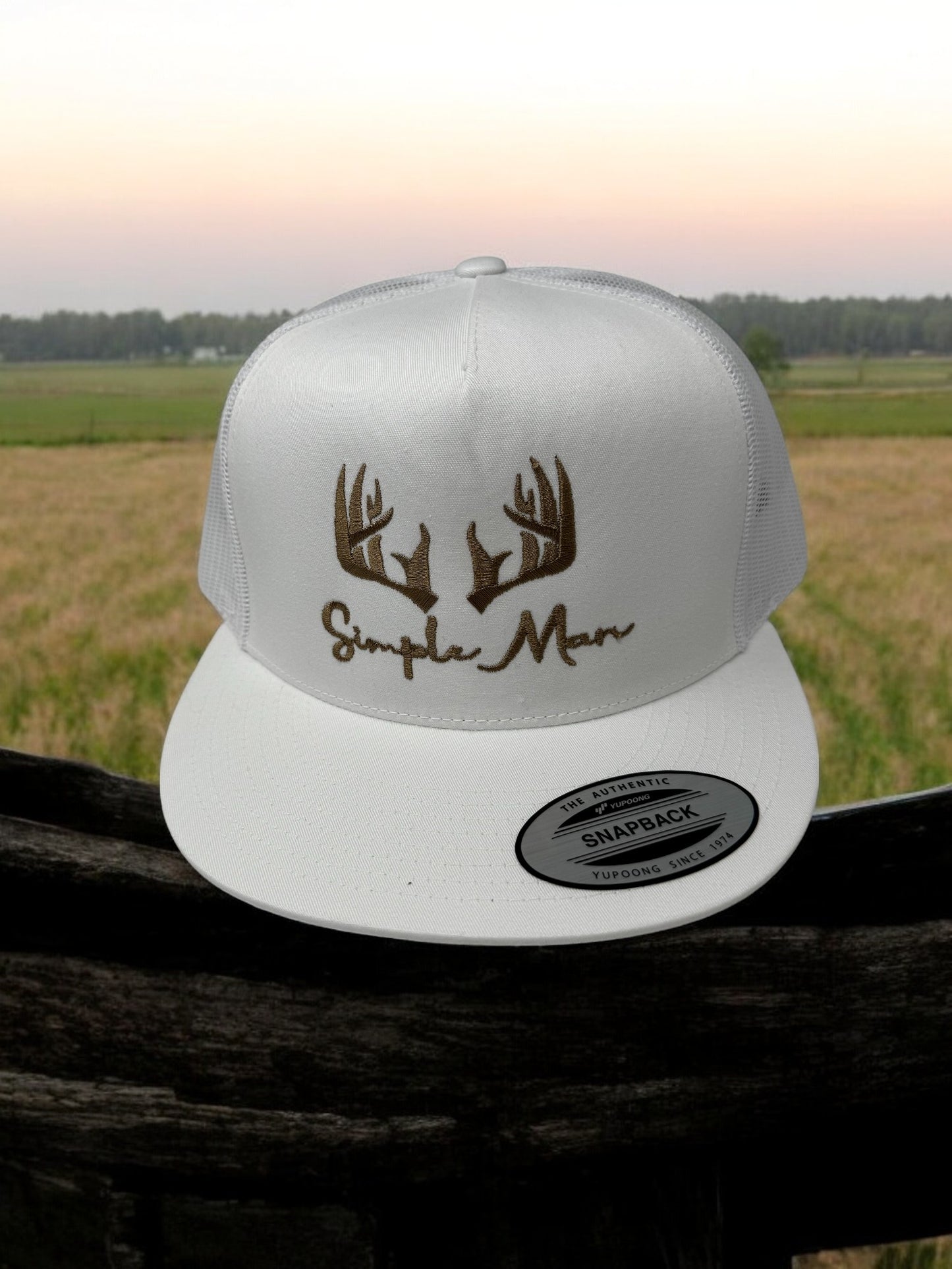 Simple Man with Antlers Embroidered Adjustable Snap Back Trucker Hat Cap