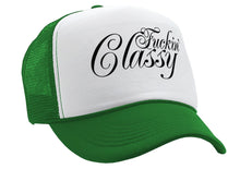 Load image into Gallery viewer, FUCKING CLASSY - vulgar obscene raunchy - Vintage Retro Style Trucker Cap Hat - Five Panel Retro Style TRUCKER Cap
