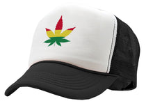 Load image into Gallery viewer, RASTA POT LEAF - Five Panel Retro Style TRUCKER Cap
