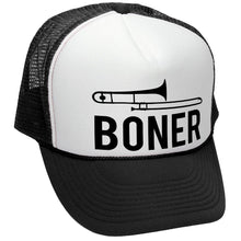 Load image into Gallery viewer, Boner Trucker Hat - Mesh Cap - Flat Bill Snap Back 5 Panel Hat
