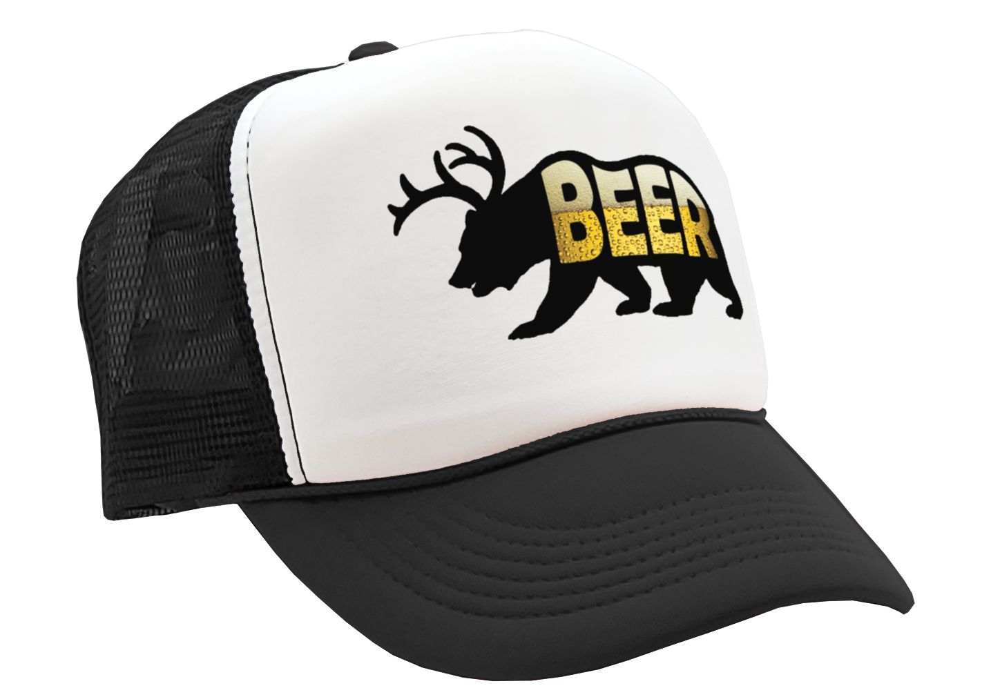 Beer Bear with Antlers - Five Panel Retro Style TRUCKER Cap