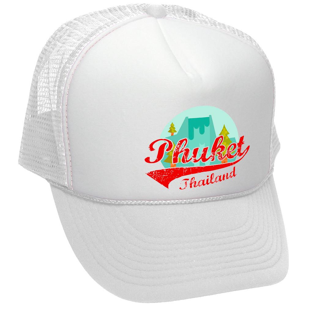 PHUKET THAILAND - FUNNY RETRO VINTAGE STYLE - Unisex Adult Trucker Cap Hat - Five Panel Retro Style TRUCKER Cap