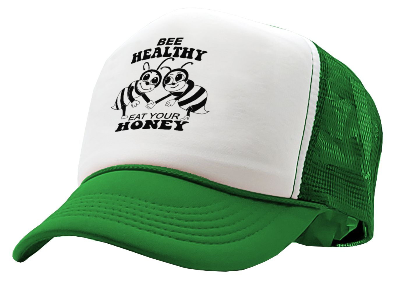 BEE HEALTHY - Eat Your Honey - Vintage Retro Style Trucker Cap Hat - Five Panel Retro Style TRUCKER Cap