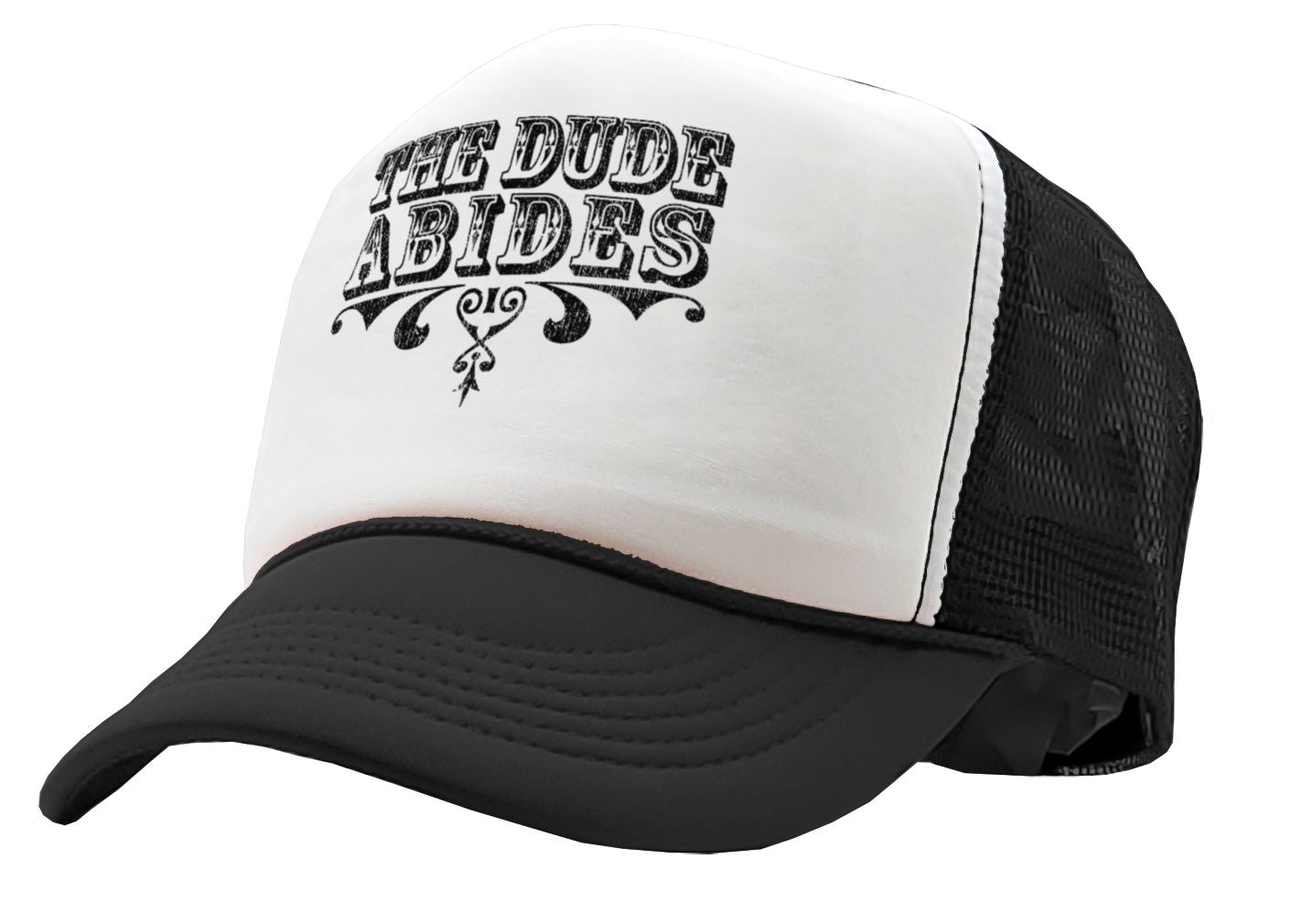 THE DUDE ABIDES - lebowski funny - Vintage Retro Style Trucker Cap Hat - Five Panel Retro Style TRUCKER Cap