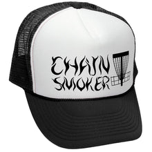 Load image into Gallery viewer, Chain Smoker Trucker Hat - Mesh Cap - Flat Bill Snap Back 5 Panel Hat
