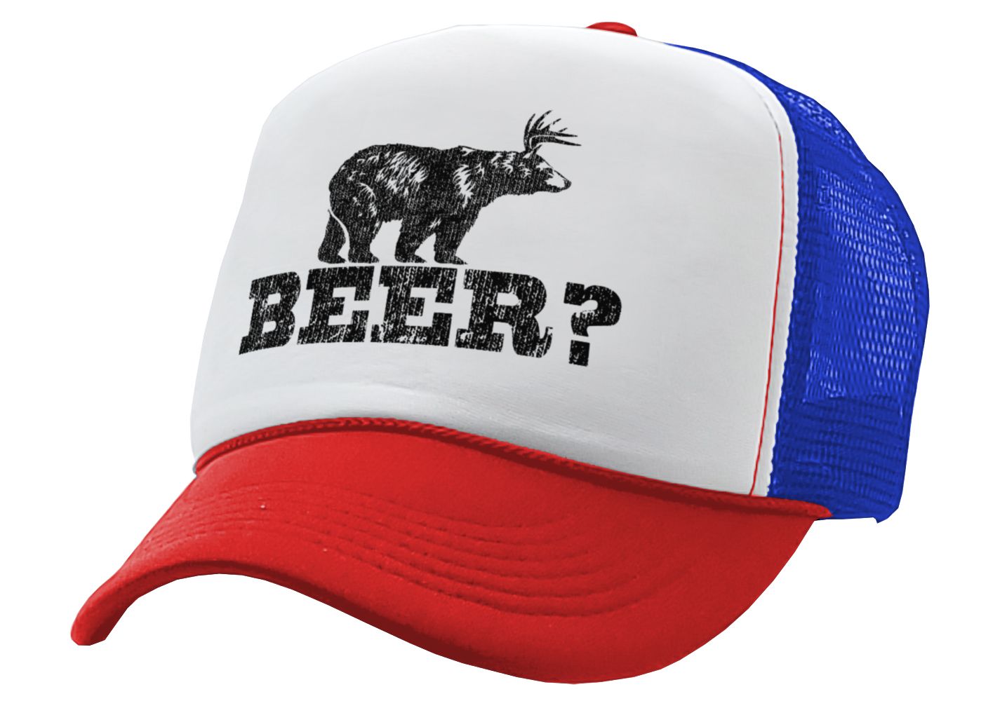 Retro DEER BEER BEAR - funny party joke - Vintage Retro Style Trucker Cap Hat - Five Panel Retro Style TRUCKER Cap