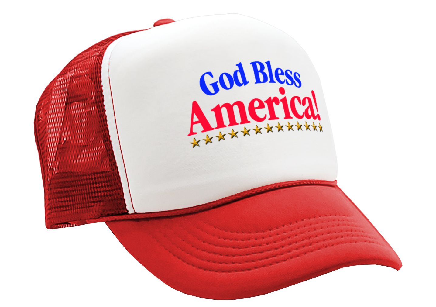 Adjustable Snap Back Trucker Hat Cap - GOD BLESS AMERICA with stars