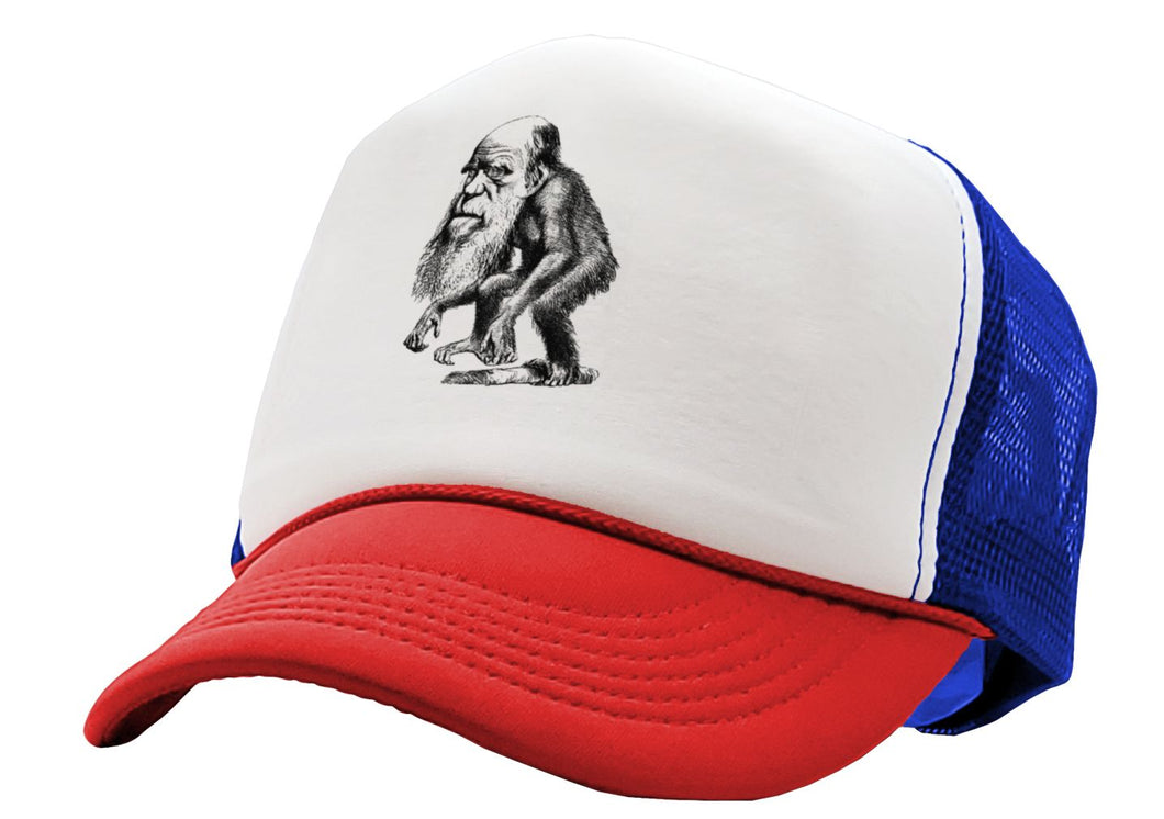 DARWIN EVOLUTION - funny science denier - Vintage Retro Style Trucker Cap Hat - Five Panel Retro Style TRUCKER Cap