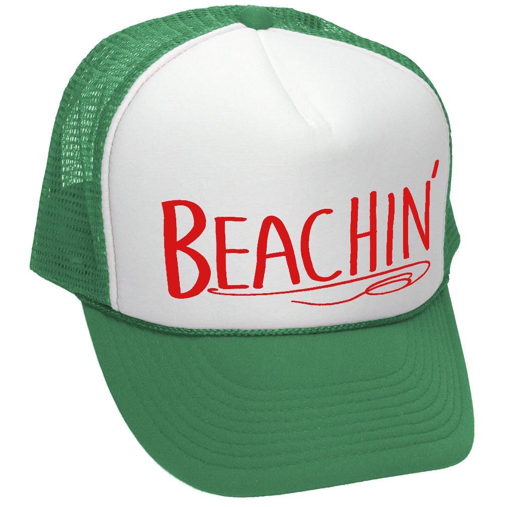 BEACHIN' - summer hawaii beach party vacay - Adult Trucker Cap Hat - Five Panel Retro Style TRUCKER Cap