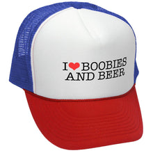 Load image into Gallery viewer, I Heart BOOBIES and BEER - Retro Vintage Mesh Trucker Cap Hat - Five Panel Retro Style TRUCKER Cap
