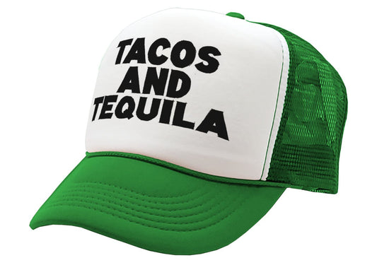 TEQUILAS and TACOS - party time mexican food - Vintage Retro Style Trucker Cap Hat - Five Panel Retro Style TRUCKER Cap