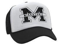 Load image into Gallery viewer, MISKATONIC - horror college university - Vintage Retro Style Trucker Cap Hat - Five Panel Retro Style TRUCKER Cap
