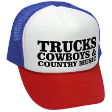 Load image into Gallery viewer, Trucks Cowboys &amp; Country Music Trucker Hat - Mesh Cap - Five Panel Retro Style TRUCKER Cap
