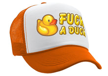 Load image into Gallery viewer, F___ A DUCK - funny dare gift gag rubber ducky - Vintage Retro Style Trucker Cap Hat - Five Panel Retro Style TRUCKER Cap
