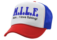 Load image into Gallery viewer, MILF - Man I Love Fishing - Vintage Retro Style Trucker Cap Hat - Five Panel Retro Style TRUCKER Cap
