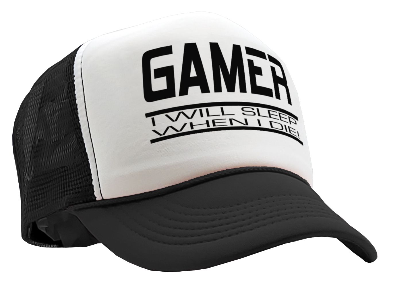 GAMER - I will SLEEP when I DIE - gaming - Vintage Retro Style Trucker Cap Hat - Five Panel Retro Style TRUCKER Cap