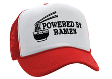 Load image into Gallery viewer, POWERED BY RAMEN - funny college noodles - Vintage Retro Style Trucker Cap Hat - Five Panel Retro Style TRUCKER Cap
