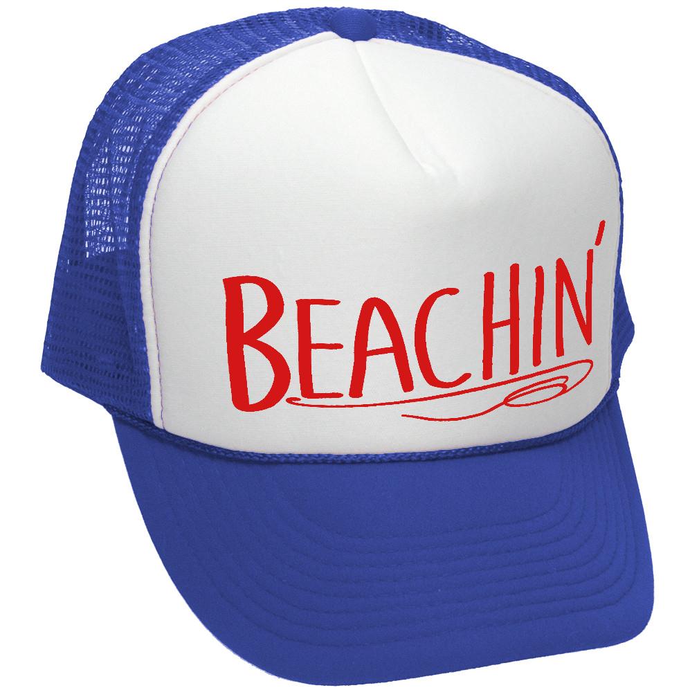 BEACHIN' - summer hawaii beach party vacay - Adult Trucker Cap Hat - Five Panel Retro Style TRUCKER Cap