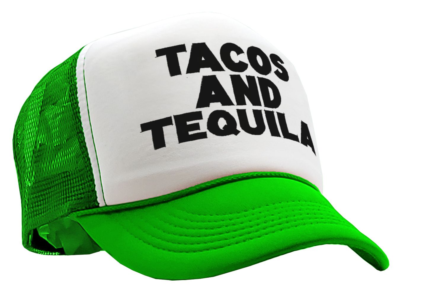 TEQUILAS and TACOS - party time mexican food - Vintage Retro Style Trucker Cap Hat - Five Panel Retro Style TRUCKER Cap