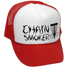 Load image into Gallery viewer, Chain Smoker Trucker Hat - Mesh Cap - Flat Bill Snap Back 5 Panel Hat
