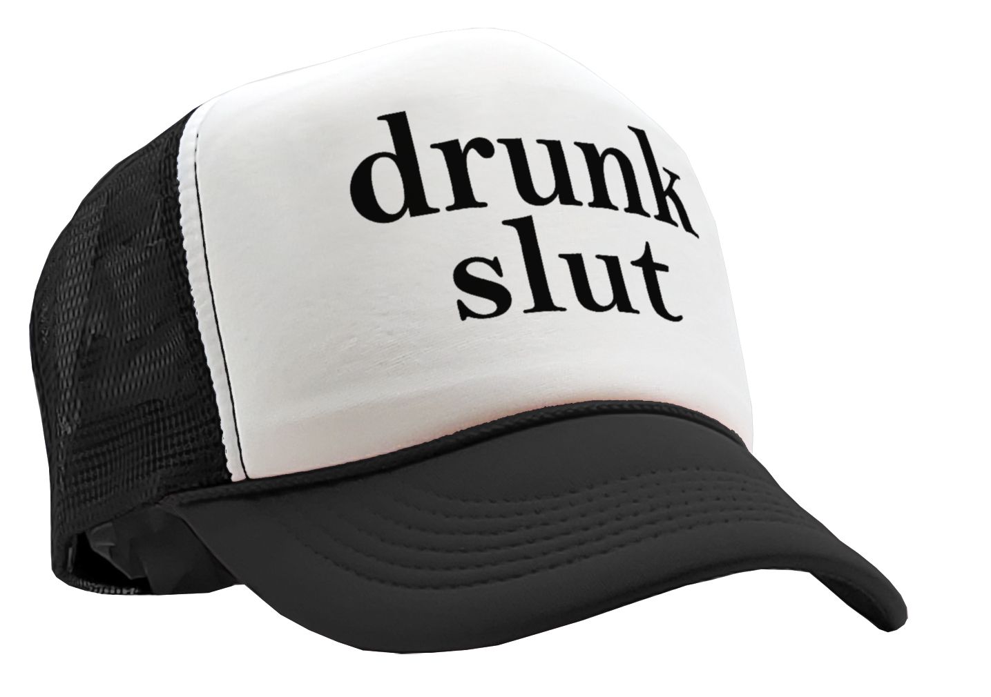 DRUNK SLUT - party frat college beer drink - Vintage Retro Style Trucker Cap Hat - Five Panel Retro Style TRUCKER Cap