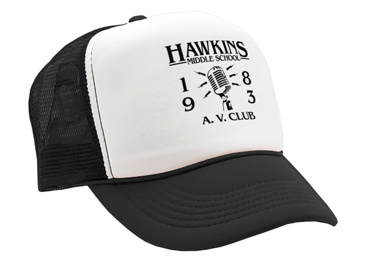 HAWKINS MIDDLE SCHOOL - AV CLUB - stranger - Vintage Retro Style Trucker Cap Hat - Five Panel Retro Style TRUCKER Cap