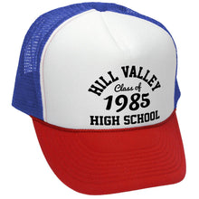 Load image into Gallery viewer, Hill Valley High School Trucker Hat - Mesh Cap - Five Panel Retro Style TRUCKER Cap
