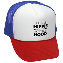 Load image into Gallery viewer, A Little HIPPIE a Little HOOD - Retro Vintage Mesh Trucker Cap Hat - Flat Bill Snap Back 5 Panel Hat
