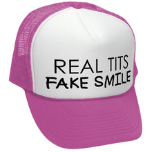 Load image into Gallery viewer, REAL TITS FAKE SMILE - parody joke gag - Vintage Retro Style Trucker Cap Hat - Five Panel Retro Style TRUCKER Cap
