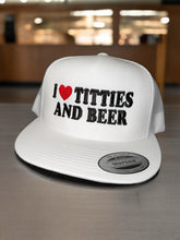 Load image into Gallery viewer, I Heart Titties &amp; Beer - Adjustable Snapback Trucker Hat
