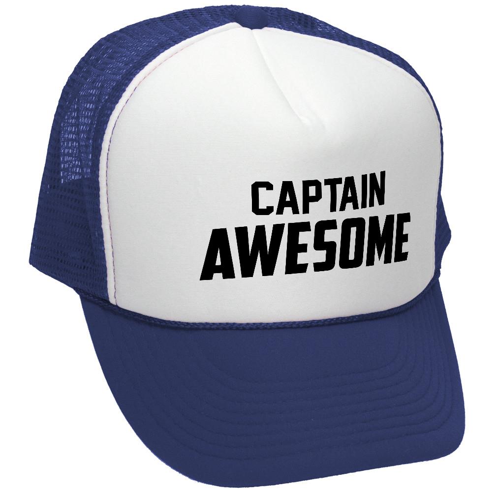 CAPTAIN AWESOME - Retro Vintage Mesh Trucker Cap Hat - Five Panel Retro Style TRUCKER Cap