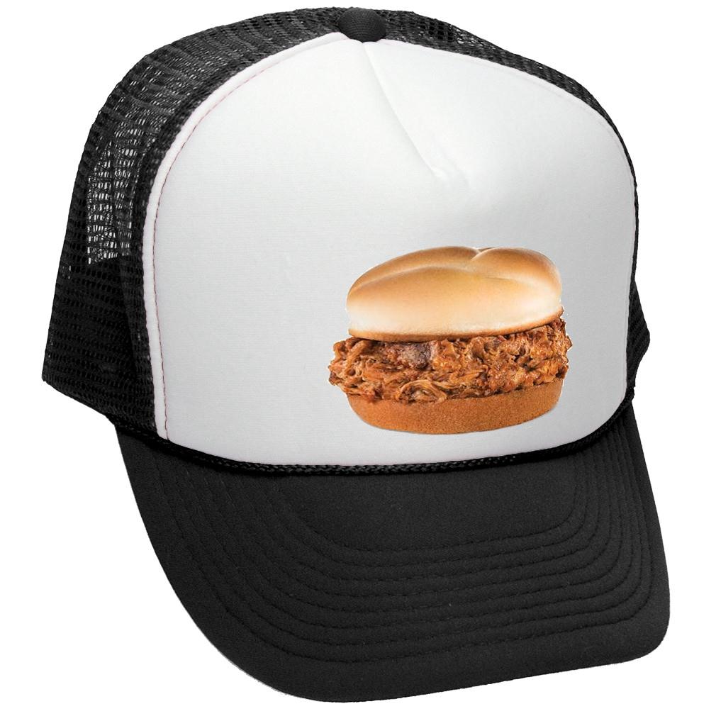 BBQ SANDWICH - concession stand barbecue - Adult Trucker Cap Hat, Black - Five Panel Retro Style TRUCKER Cap