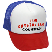 Load image into Gallery viewer, CRYSTAL LAKE COUNSELOR - funny 80s horror movie - Mesh Trucker Hat Cap - Five Panel Retro Style TRUCKER Cap
