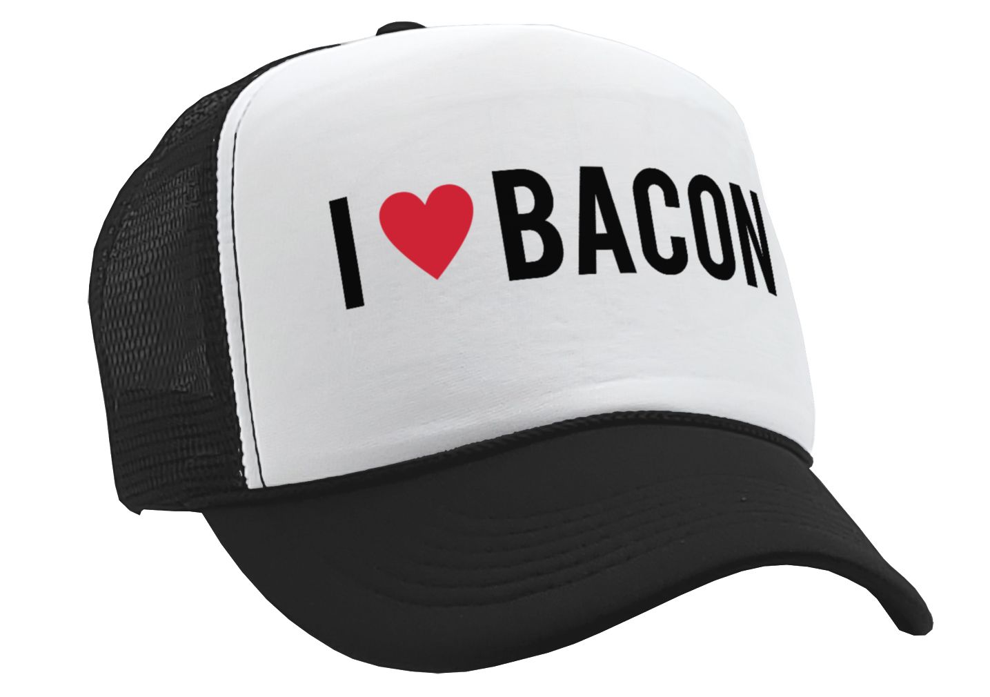 I HEART BACON - grease breakfast food - Vintage Retro Style Trucker Cap Hat - Five Panel Retro Style TRUCKER Cap