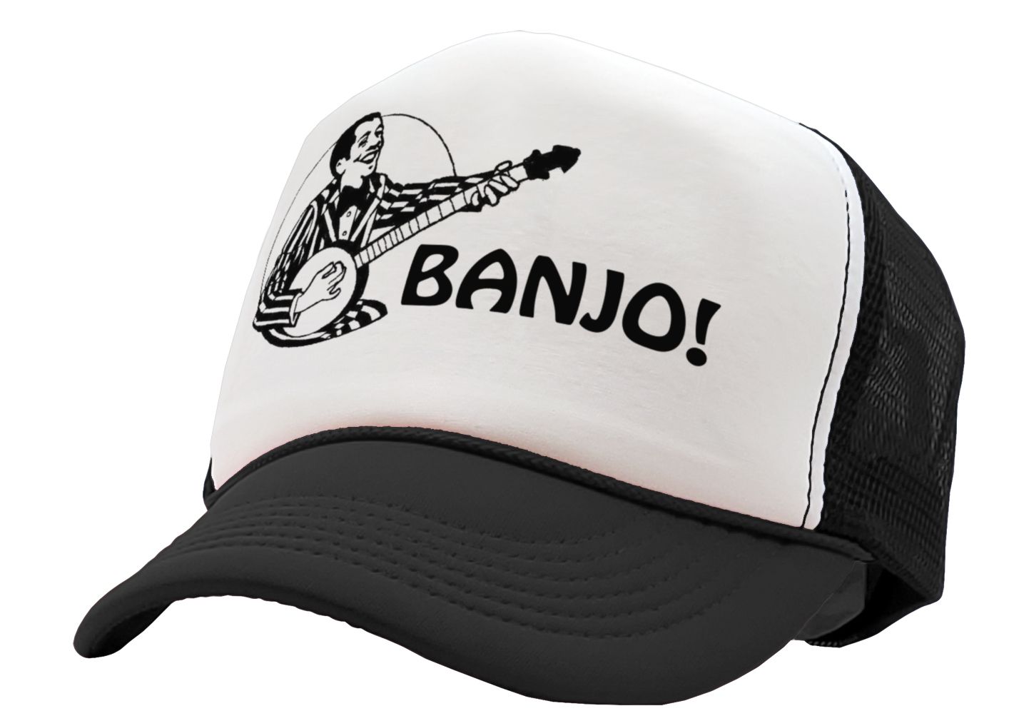 HIPSTER BANJO - deliver music hills - Vintage Retro Style Trucker Cap Hat - Five Panel Retro Style TRUCKER Cap