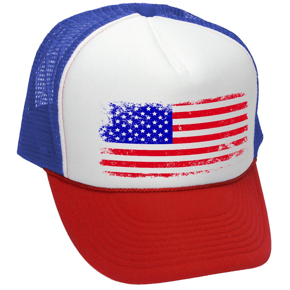 AMERICAN FLAG - Adjustable Snap Back Trucker Hat, R-W-B