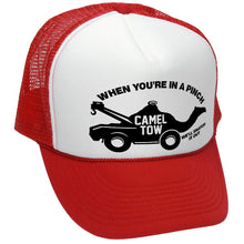 Load image into Gallery viewer, Camel Tow Trucker Hat - Mesh Cap - Flat Bill Snap Back 5 Panel Hat
